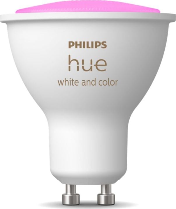 Bec LED RGB inteligent Philips Hue, Bluetooth, Zigbee, GU10, 5W, 350 lm, lumina alba si colorata (2000-6500K)