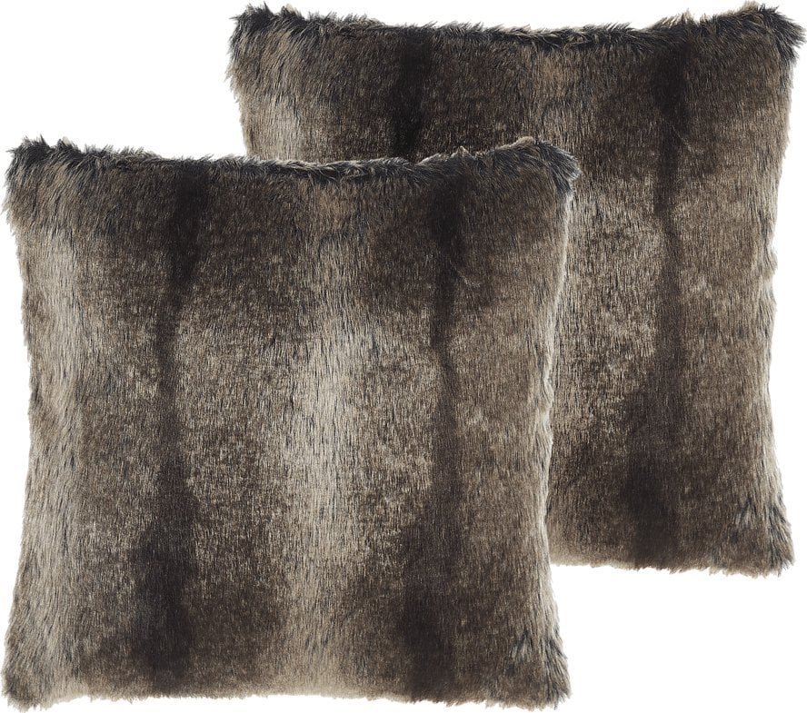 Beliani 2 Perne Decorative Shaggy 45 x 45 cm Gri HORDEUM