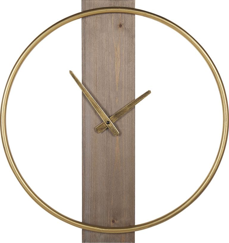 Ceasuri decorative - Beliani Ceas de perete 47 cm lemn deschis cu CASITAS aurii