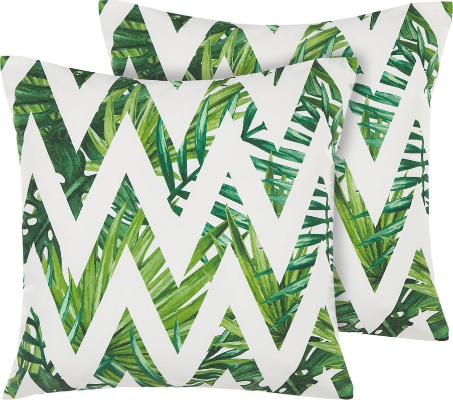 Beliani Set 2 perne de exterior zigzag 45 x 45 cm alb cu verde BRENTO (211441)