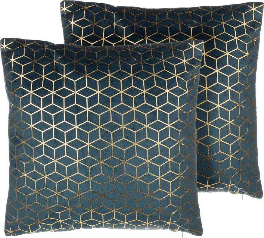 Beliani Set 2 Perne Decorative Catifea Model Geometric 45 x 45 cm Albastru CELOSIA