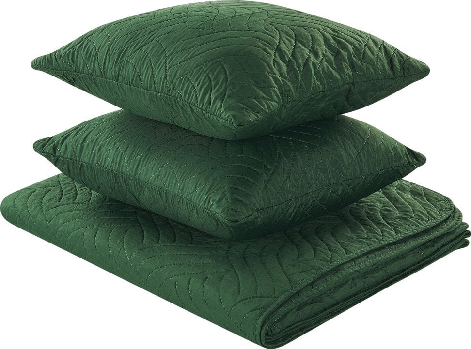 Beliani Set cuvertura de pat cu perne in relief 140 x 210 cm verde BABAK