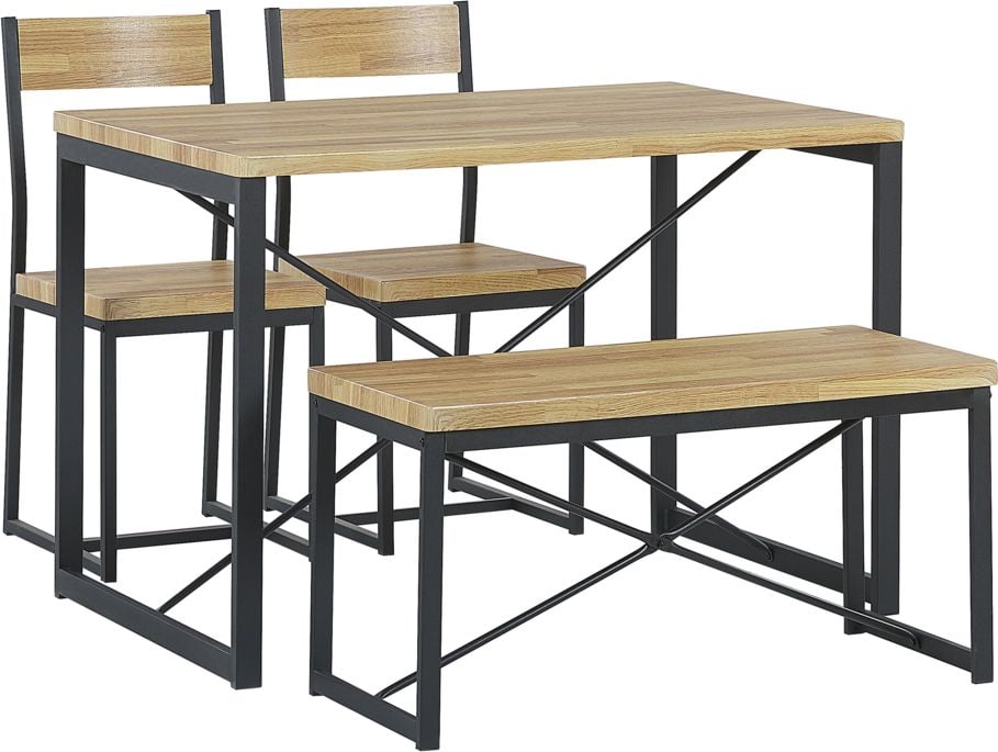 Beliani Set de sufragerie masa 2 scaune si banca din lemn deschis cu FLIXTON negru