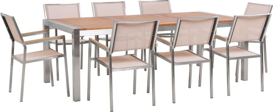 Beliani Zestaw ogrodowy stół drewniany eukaliptus i 8 krzeseł beżowych GROSSETO (215375)