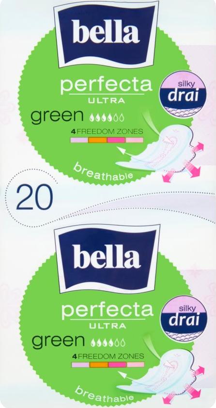 Tamponele sanitare cu aripioare ultra verzi Bella bella 20 buc