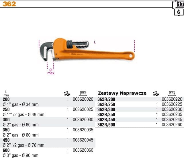 Beta Tools BETA STILLSON CHEIE DE TEVI 250mm 1.1/2` BE362-250 - 362