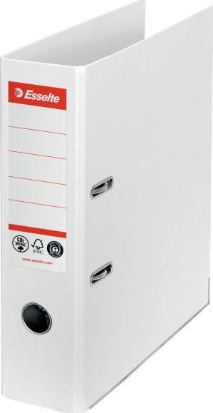 Biblioraft Esselte No.1 Power Recycled, carton cu amprenta CO2 neutra, 100% reciclat, certificare FSC, A4, 75 mm, alb
