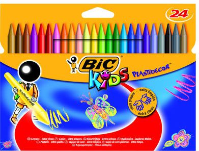 Creioane cerate BIC Kids Plastidecor, diverse culori, 24 buc/set