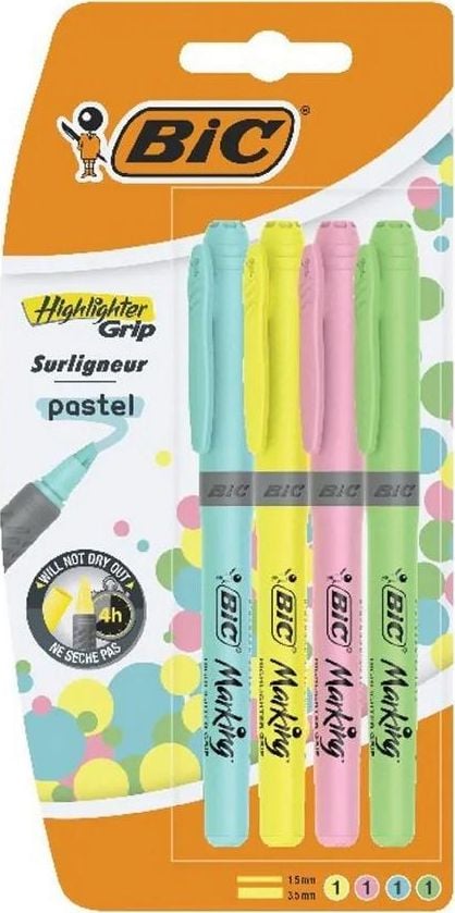 Evidentiator Brite Liner Grip Pastel Bl/4 - bleu. galben pal. roz pal. lime