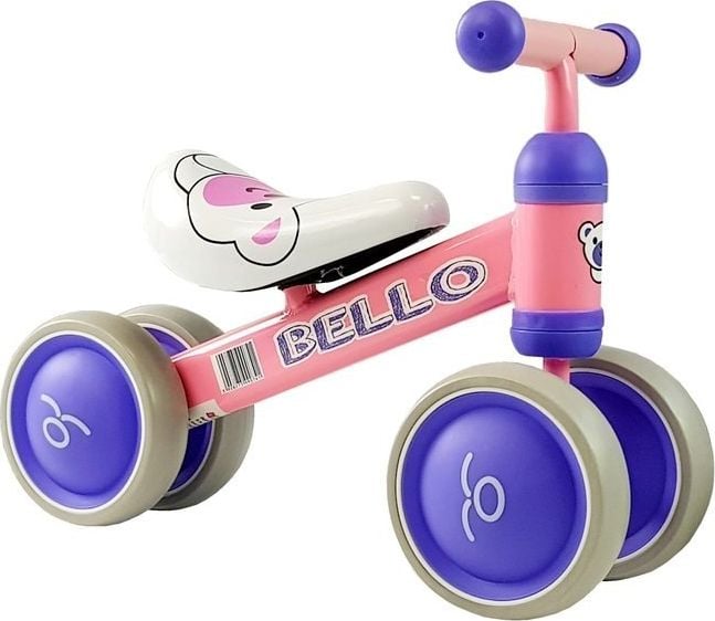 Bicicleta fara pedale cu patru roti Bello, roz