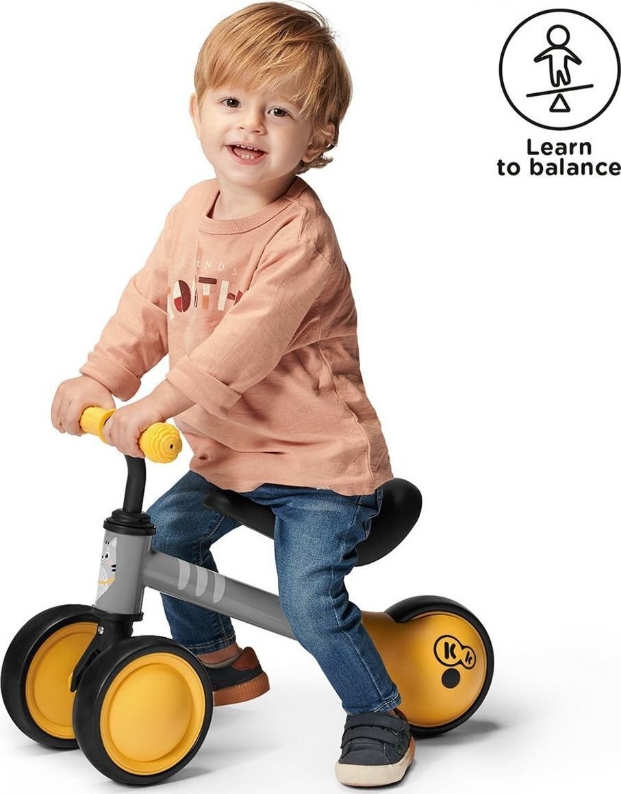 Bicicleta fara pedale de echilibru Kinderkraft - Cutie/galben, KKRCUTIHNY0000, argintiu, metal, varsta 12 luni