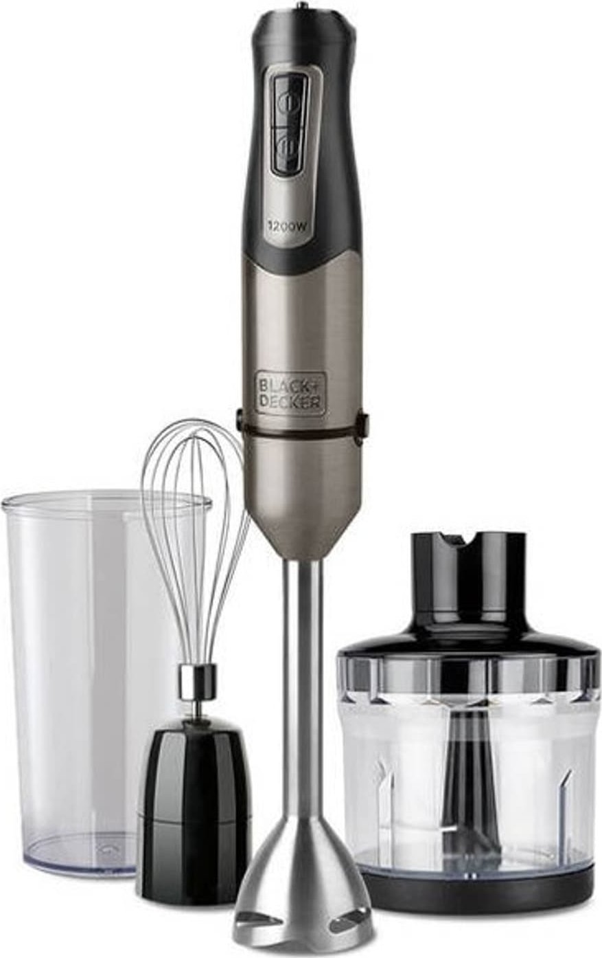 Blender Black&amp;Decker BLENDER RĘCZNY BXHBA-1200E TYTANOWY (1200W, TRZEPACZKA, ROZDRABNIACZ, KUBEK)