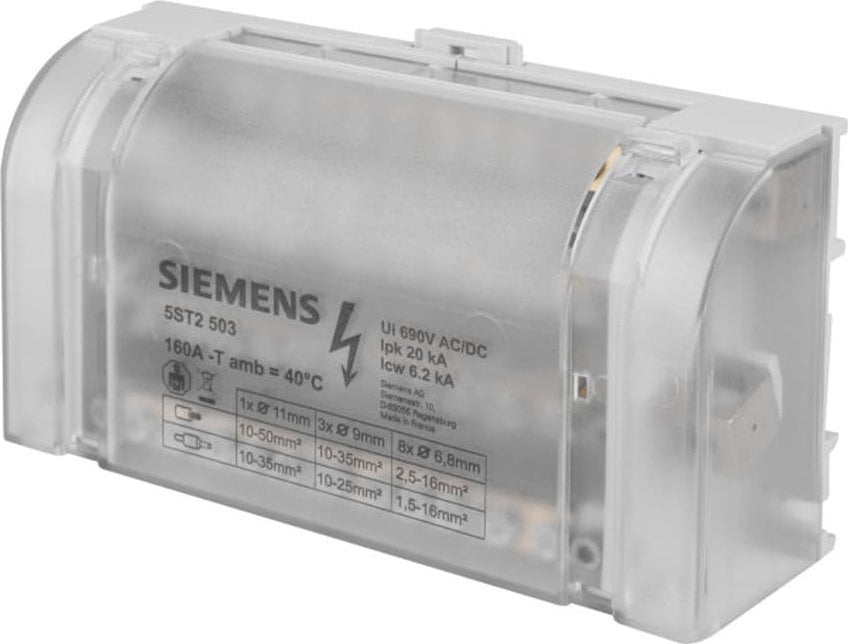 Bloc de distribuție Siemens 160A 4P 500V 1x10-35mm2 3x6-25mm 8x2.5-16mm2 5ST2503