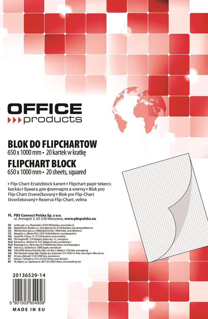 Block Flipchart, grila, 65x100cm 20 coli, alb (5,901,503,654,958)