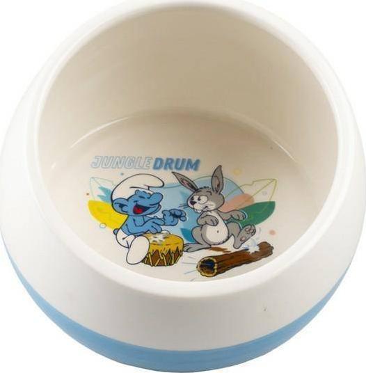 Bol ceramica animale de companie The smurfs, Duvo+, 800ml, 15x15x10cm, Albastru/Alb