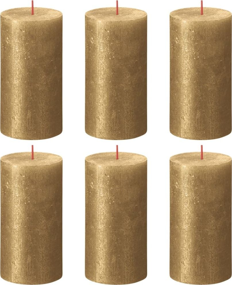 Bolsius Bolsius Lumanari Rustic Pillar Shimmer 6 buc 130x68 mm Aur