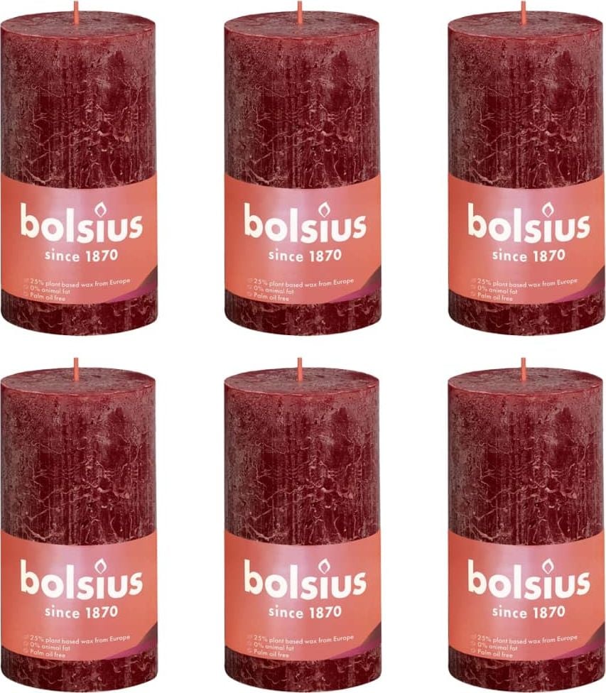 Bolsius Bolsius Świece pieńkowe Shine, 6 szt., 130x68 mm, aksamitna czerwień