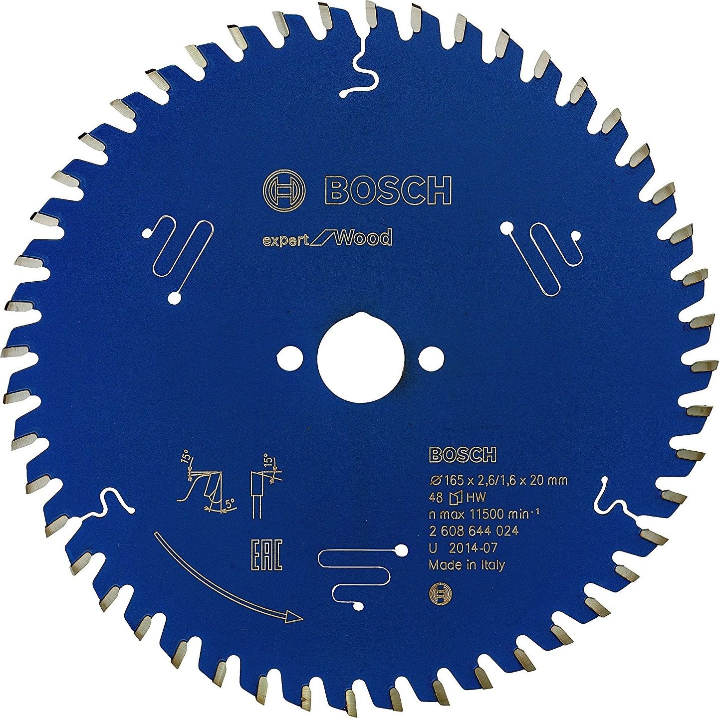 Disc pentru fierastrau circular, Bosch Expert for Wood, 165x2.6/1.6x20mm 48T