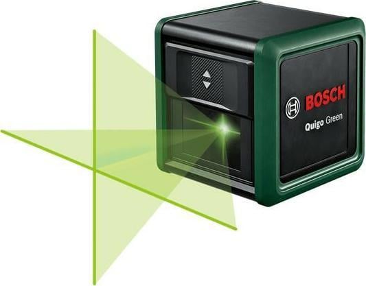 Nivela laser cu linii Bosch Quigo Green Gen2, 12 m domeniu lucru, 500-540 nm dioda laser, ±4&deg; autonivelare, 85&deg; unghi deschidere, ± 0.6 mm/m precizie, 1/4` filet stativ, 2 baterii 1.5 V LR03 (AAA), sistem de prindere universal MM2, adapto