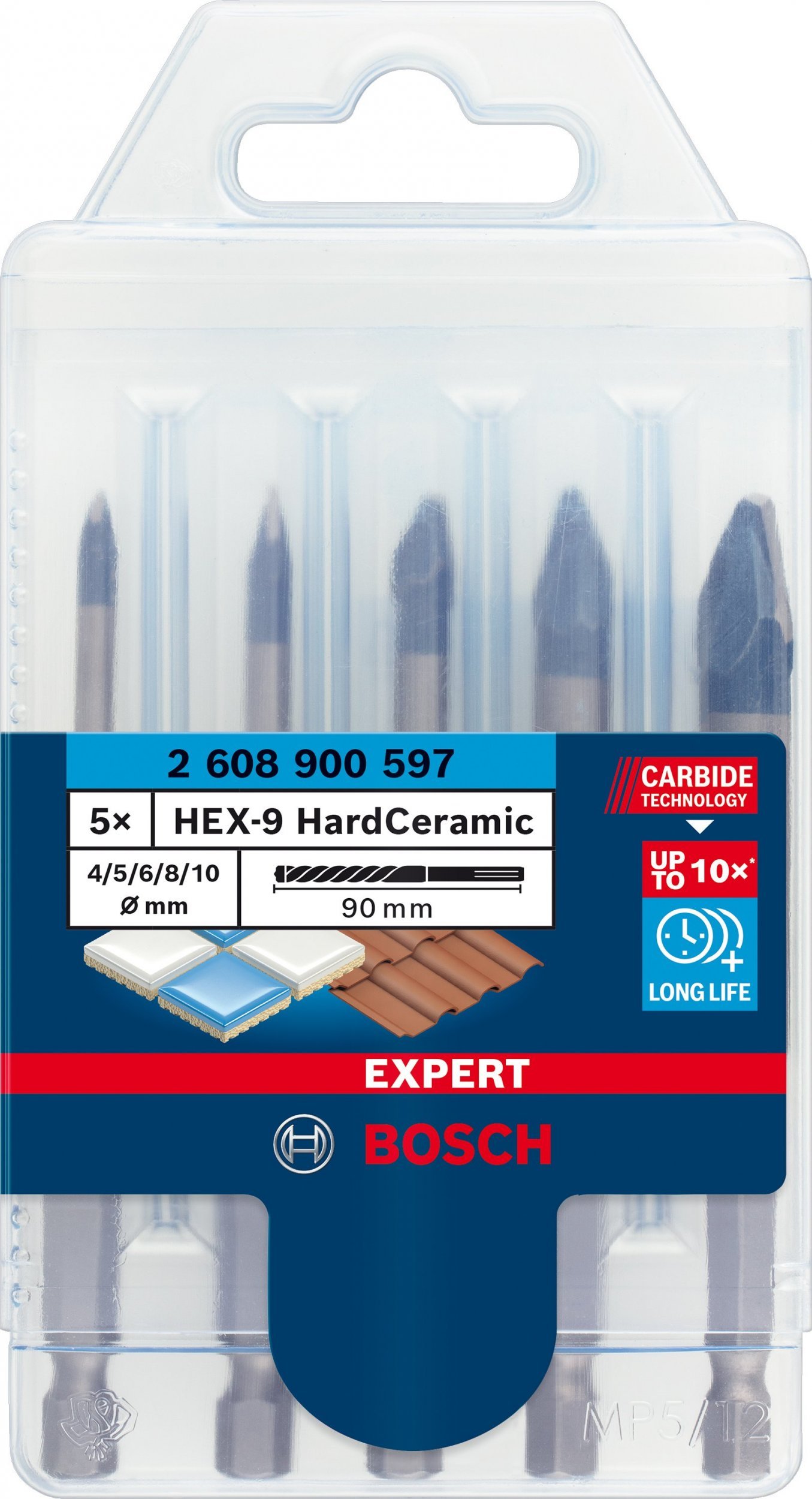 Bosch EXPERT HEX-9 HardCeramic Bits, 5 buc Set 4/5/6/8/10