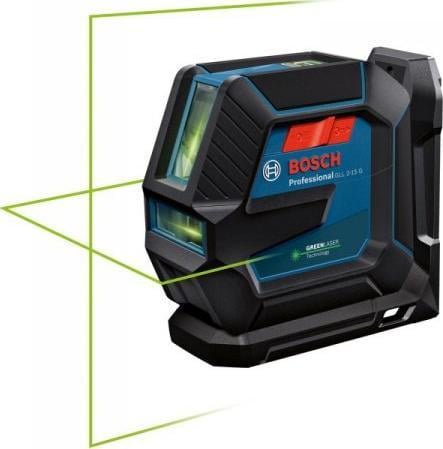 Nivela laser cu linii Bosch Professional 0601063W00, 15 m domeniu maxim lucru, ± 0.3 mm/m precizie lucru, ± 4&amp;deg; domeniu autonivelare, IP 64, suport universal LB 10, placuta vizare laser, husa, 4 baterii AA