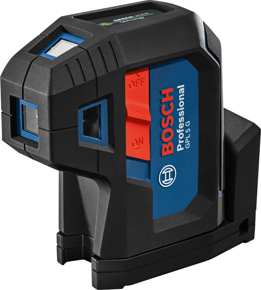 Nivela laser cu puncte Bosch Professional GPL 5 G, 30 m domeniu lucru, 500-540 nm dioda laser, ± 0.35 mm/m precizie, ±4&amp;deg; autonivelare, IP65, 1/4` filet stativ, husa, 2 baterii 1.5 V LR6 (AA)