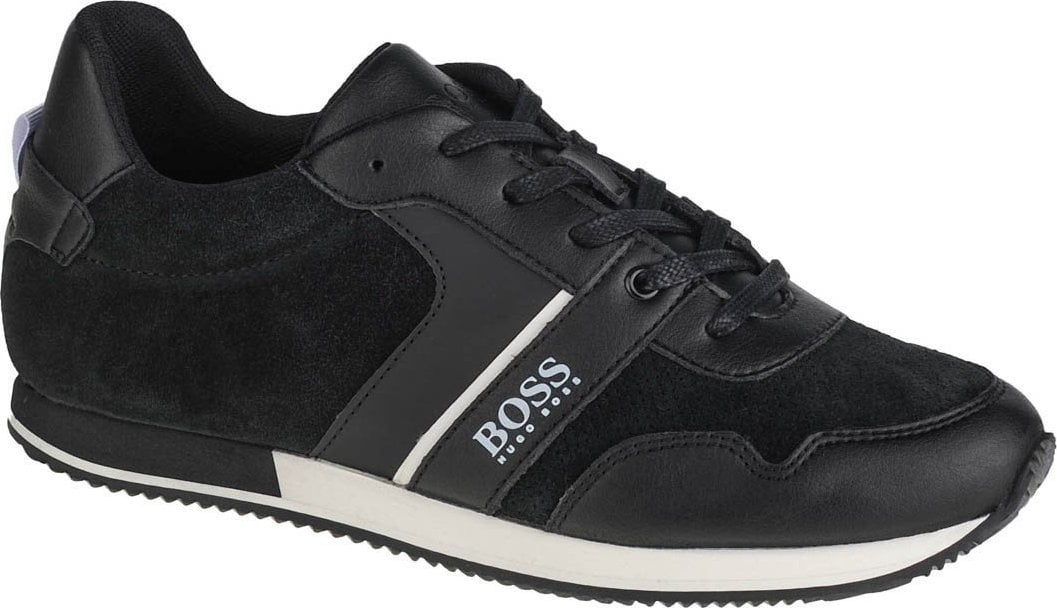 BOSS Kidswear, Pantofi sport cu insertii de piele si piele intoarsa, Alb, Negru, 29 EU