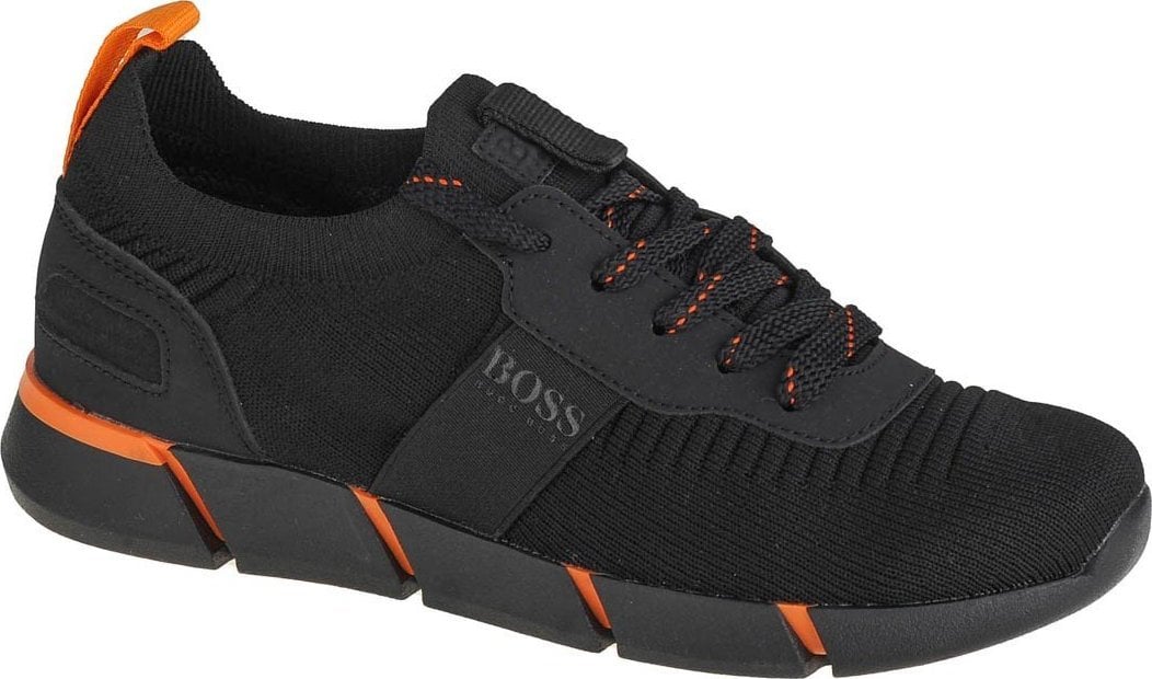 BOSS Kidswear, Pantofi sport slip-on de plasa tricotata, Portocaliu, Negru, 35 EU
