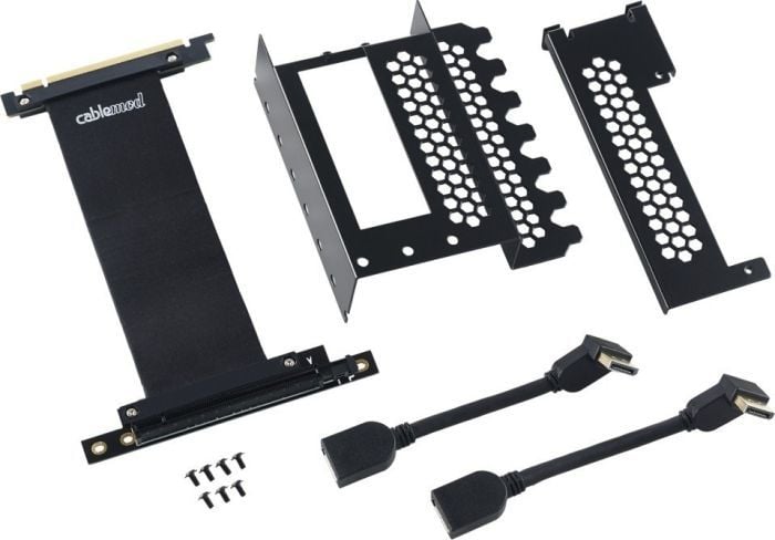 Bracket CableMod universal si cablu pentru montare verticala pentru placa video,PCIe X16 Riser Cable Kit + 2x DisplayPort