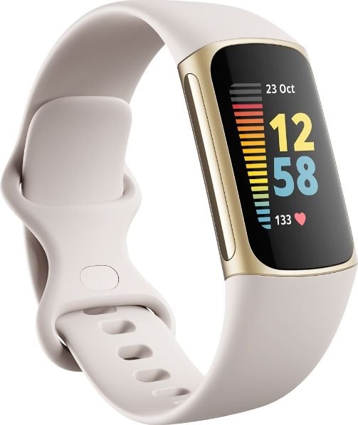 Bratari fitness - Bratara fitness Fitbit Charge 5, Stainless Steel, Lunar White/Soft Gold