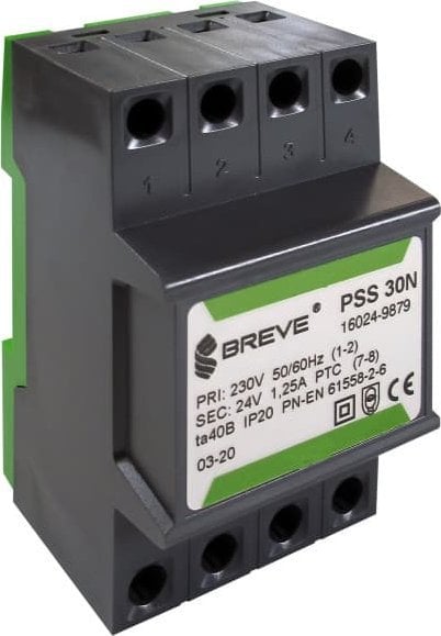 BREVE Transformator modular monofazat PSS 30N 30VA 230/12V /pe șină/ 16012-9891