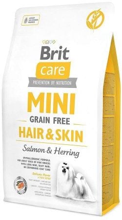 Hrana uscata pentru caini Brit Care, Grain Free, Mini Hair & Skin, 7 Kg