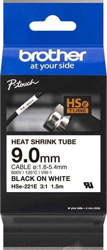 Brother Brother Etykieta 9.0MM BLACK ON WHITE HEAT SHRINK TAPE