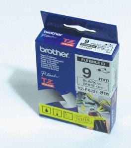 Banda compatibila Brother TZ-FX221 / TZe-FX221, 9mm x 8m, flexi, text negru / fundal alb