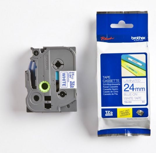 Brother Tapes TZe253 24mm white/blue (TZE253)