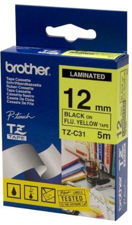 Etichete Brother TZEC31 Black on Yellow, 12mm