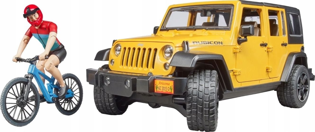 Masina Bruder Leisure Time - Jeep Wrangler Unlimited Rubicon, cu bicicleta si ciclist