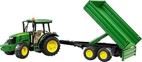 Tractor John Deere 5115M cu remorca, Bruder, verde