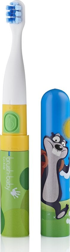 Periuță de dinți electrică Brush-baby Go-KIDZ, de călătorie , Albastru și verde, Pe baterii,Fara senzor de presiune