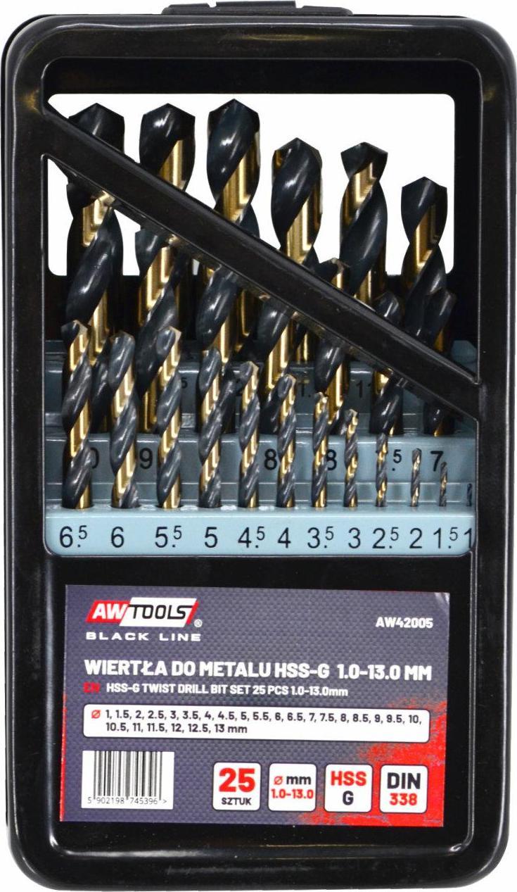 Burghiu AWTools AWTOOLS METAL HSS M2 KPL DRILL. 25 buc /1,0-13,0mm/ PREMIUM AW42005