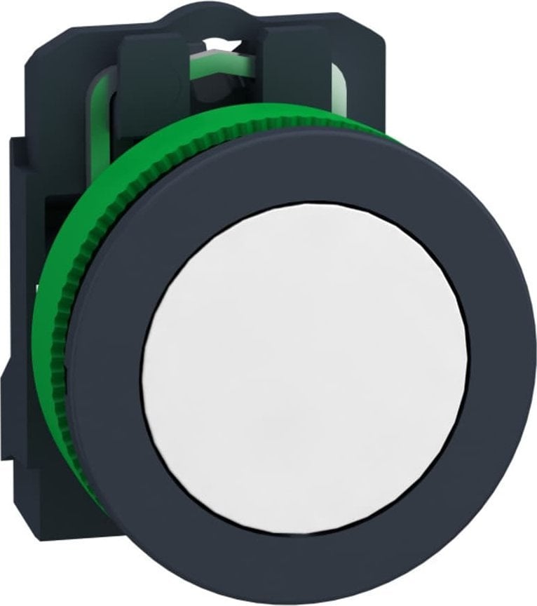 Buton plat din plastic Schneider Harmony XB5. lentila albă fi30 netedă LED integrat 24 V AC/DC XB5FVB1