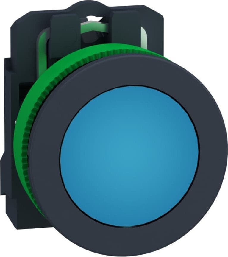 Buton plat din plastic Schneider Harmony XB5. lentilă netedă albastră fi30 LED integrat 110...120 V AC XB5FVG6