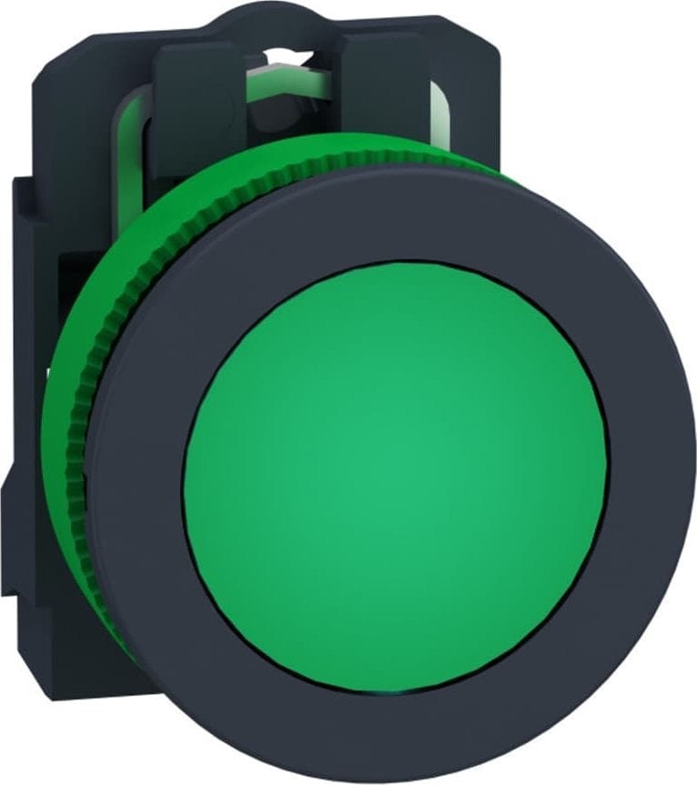 Buton plat din plastic Schneider Harmony XB5. lentilă netedă verde fi30 LED integrat 24 V AC/DC XB5FVB3