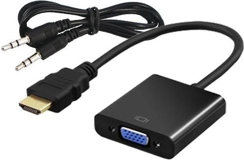 Cablu adaptor HDMI tip A tata la VGA 15 pin mama, jack 3.5 mm CI- 23, Negru, Elmak