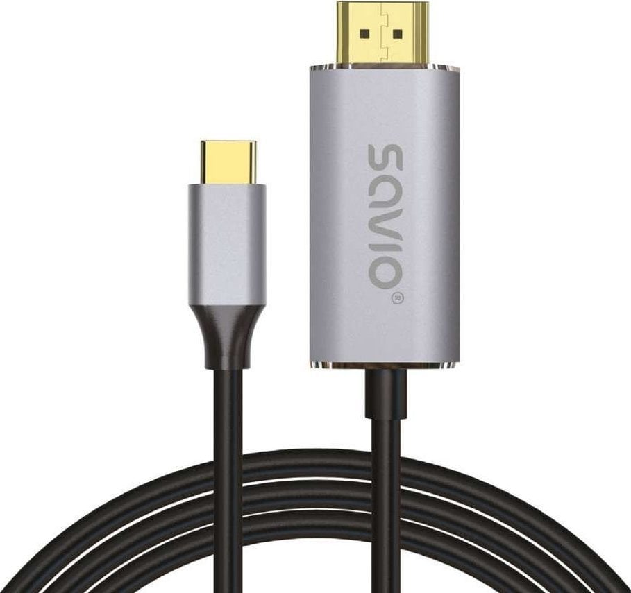 Cablu adaptor Savio CL-171, USB-C la HDMI, 1 m, Negru / Gri