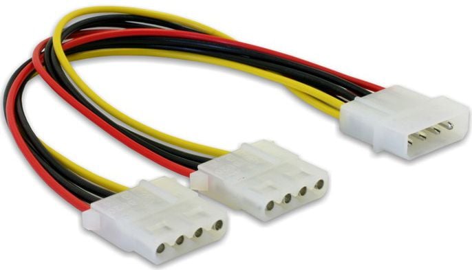 Cablu alimentare Molex la 2 x Molex 4 pini T-M, Delock 82100