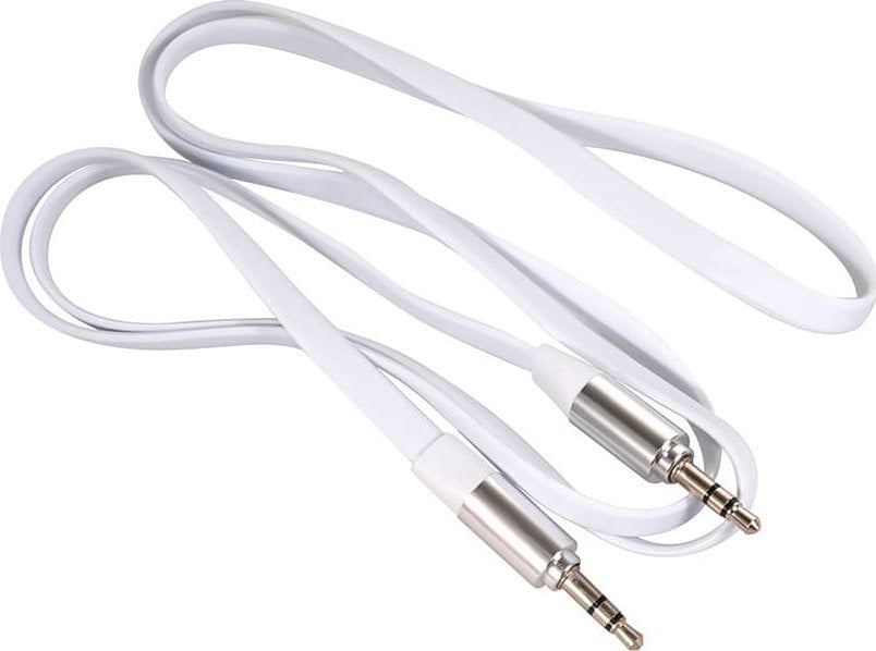 Cabluri si adaptoare - Cablu audio plat cu mufe drepte , Maclean , MCTV/694W Jack Audio Stereo AUX 3.5 mm 1m , alb