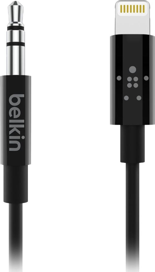 Cablu auxiliar Belkin, Lightning la Jack 3.5 mm, 80 cm, negru