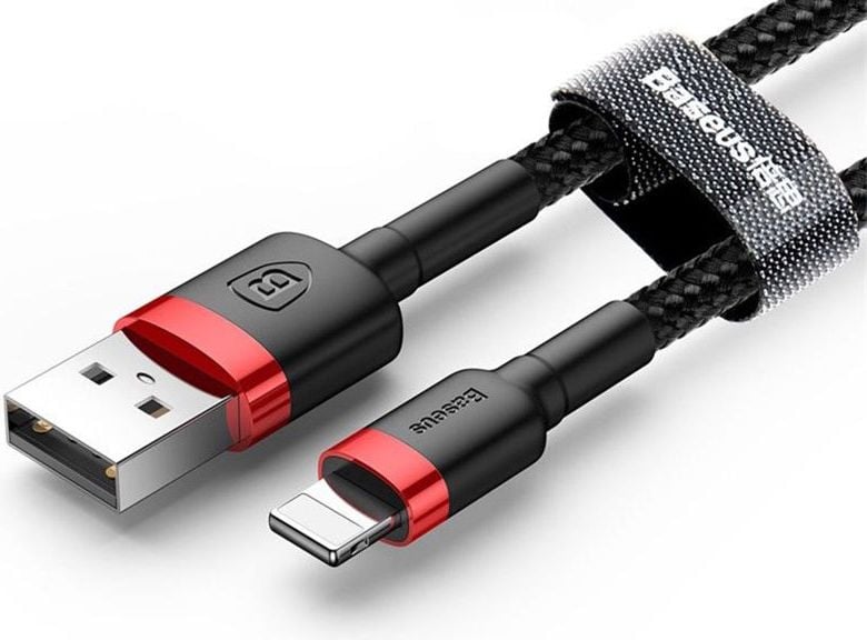 Cablu Baseus Kevlar USB la Lightning, 1m, Rosu cu Negru