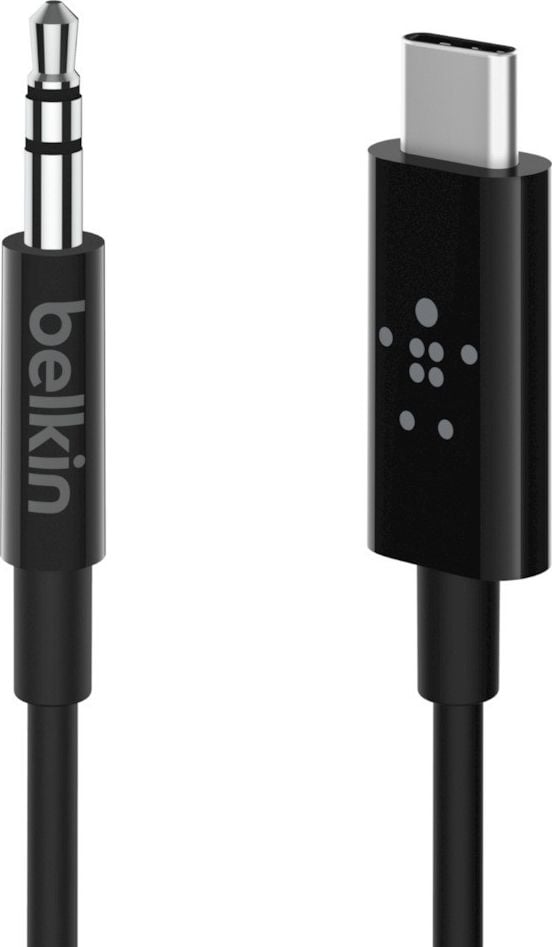 Cablu Belkin USB-C la audio Jack 3.5mm, 80 cm, negru